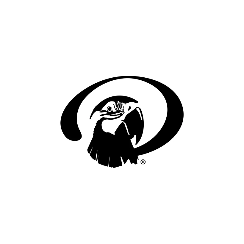 Il marchio di Parrot Store in nero su fondo bianco: la testa di un pappagallo dentro un anello aperto, con il simbolo ®.